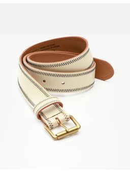 American Eagle - Women Cream Contrast Stitch Leather Belt
