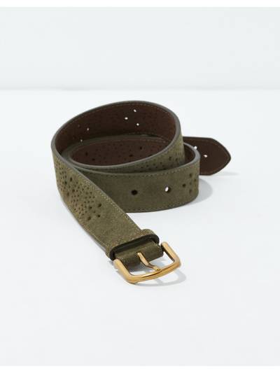 Women Green Perforated Leather Belt