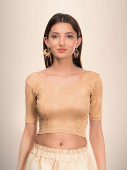 BINDIGASM'S ADVI - Phool Gray and Gold Butis Zari Stretchable Blouse