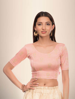 BINDIGASM'S ADVI - Phool Gray and Gold Butis Zari Stretchable Blouse