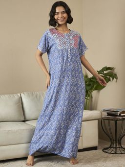 July Nightwear - Rayon Blue Long Nighty For Women