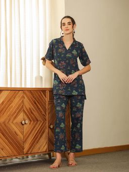 SAY - Blue Pure Cotton Printed Night Suit For Women (Set of 2)