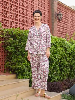 SAY - Multi Pure Cotton Printed Night Suit For Women (Set of 2)