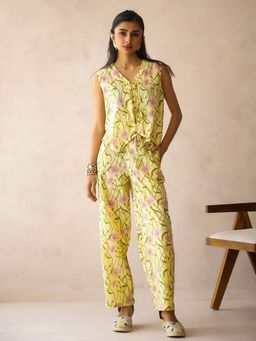 SAY - Yellow Pure Cotton Printed Night Suit For Women (Set of 2)