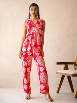 SAY - Red Viscose Rayon Printed Night Suit For Women (Set of 2)