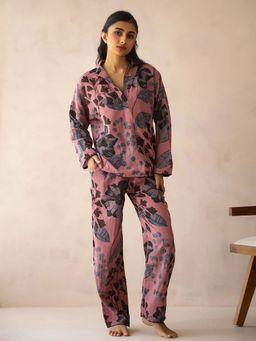SAY - Shirt Collar Pure Cotton Printed Night Suit For Women (Set of 2)