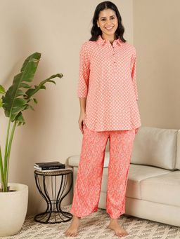 July Nightwear - Rayon Red Shirt & Pyjama For Women (Set of 2)