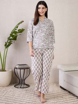 July Nightwear - Cotton Green Short Kurti With Pyjama For Women (Set of 2)