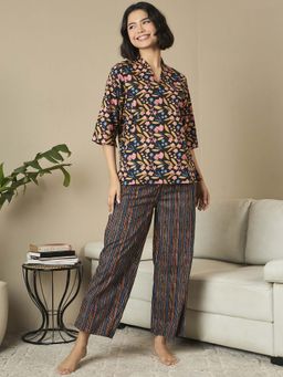 July Nightwear - Cotton Black Short Kurti With Pyjama For Women (Set of 2)