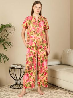 July Nightwear - Cotton Pink Short Kurti With Pyjama For Women (Set of 2)