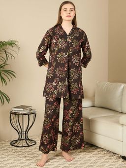 July Nightwear - Cotton Brown Kurti With Pyjama For Women (Set of 2)