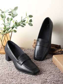Yoho - Black Bliss Heal 001 Stylish & Comfy Slip On Block Heel Loafers