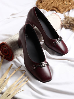 Yoho - Maroon Bliss Heal 002 Chic Slip-On Block Heel Loafers