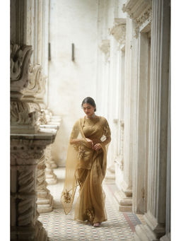 PEELI DORI - Paro Gold Organza Embroidered Saree with Stitched Blouse
