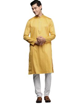 Manyavar - Men'S Mustard Cotton Festive Wear Kurta with Pencil Pajama (Set of 2)