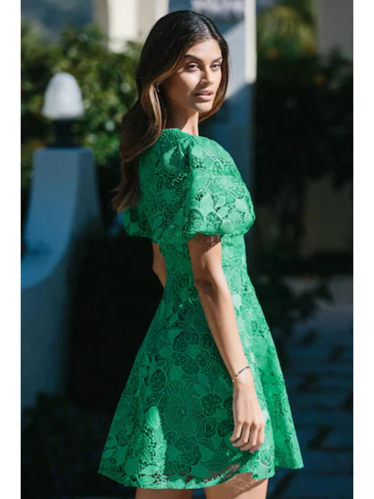 Buy Lipsy Green Lace Mini Dress Online