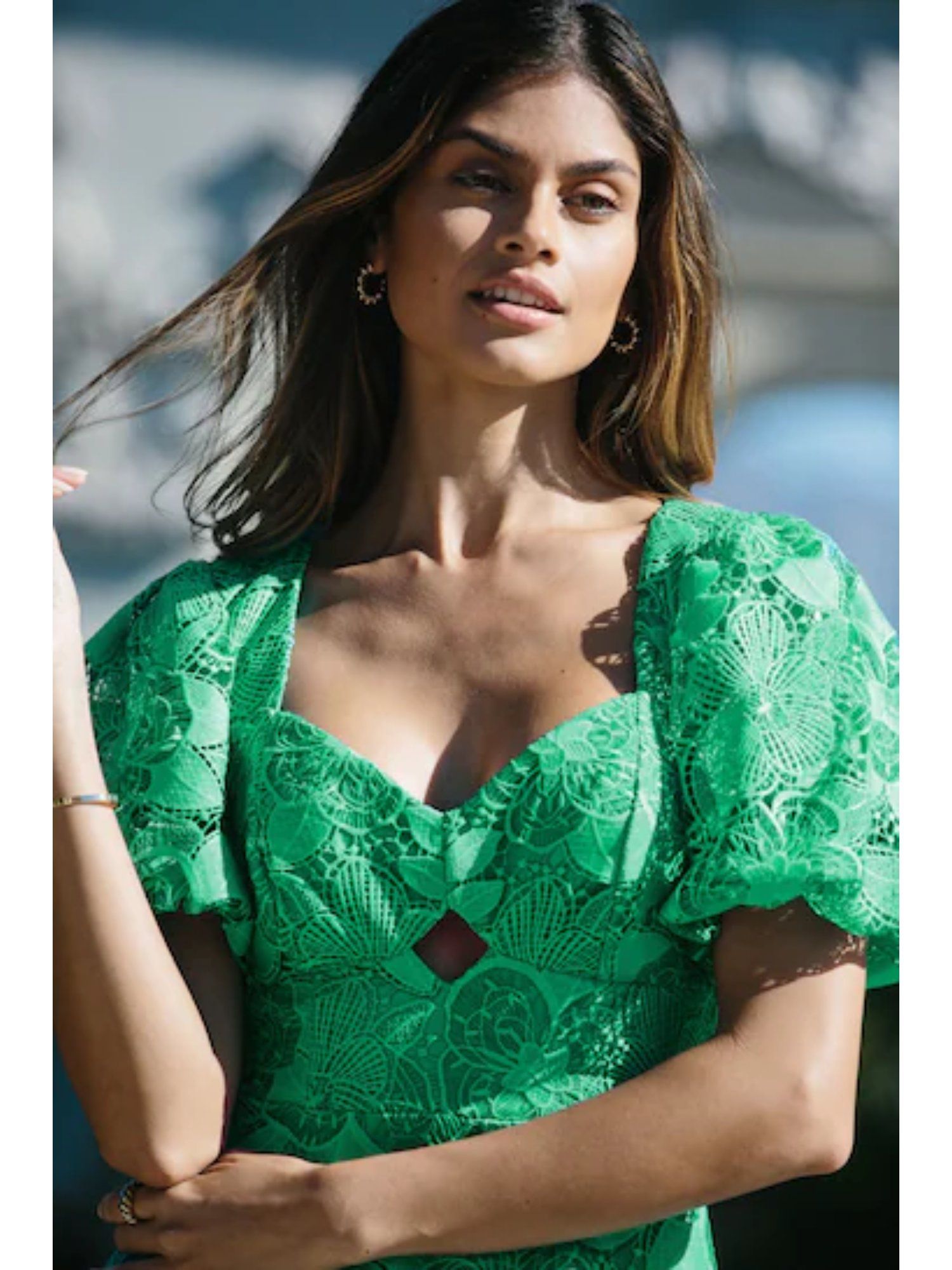 Buy Lipsy Green Lace Mini Dress Online