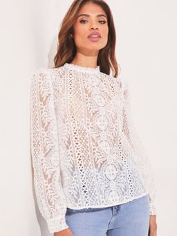 Lipsy - All Over White Lace Top