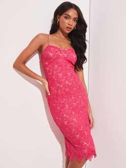 Lipsy - Pink Lace Strappy Knee Length Dress