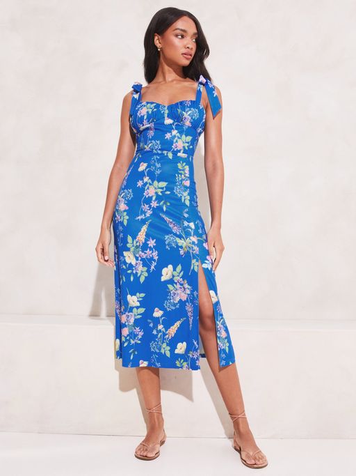 Buy Lipsy Blue Floral Sweetheart Midi Dress Online