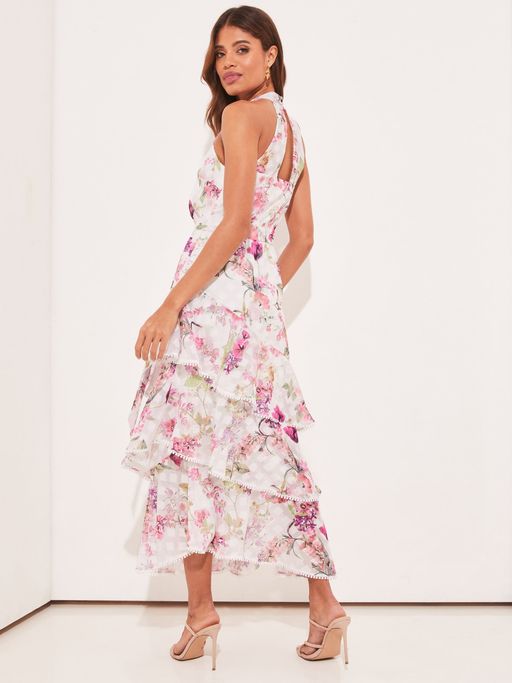 lipsy floral ruffle maxi dress LIPSY SIZE 12 DRESS PINK FLORAL RUCHED FRONT RUFFLE SLEEVE MAXI NEW WITH  TAGS