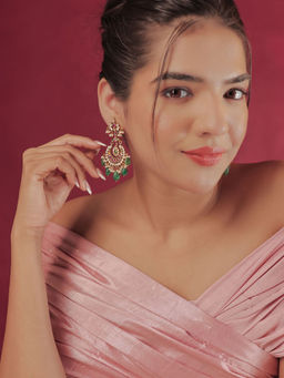 Srikala - Lotus Chandbali with Emerald Drops