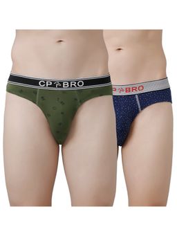 CP BRO - Printed Briefs with Exposed Waistband Value - Olive Green & Navy Dot (Pack of 2)