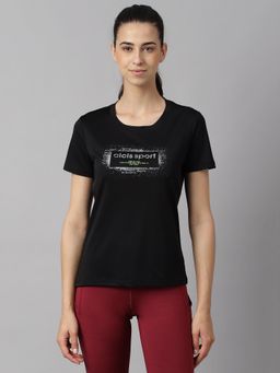 Alcis - Women Printed Black Anti Static Slim Fit Round Neck Training T-Shirt