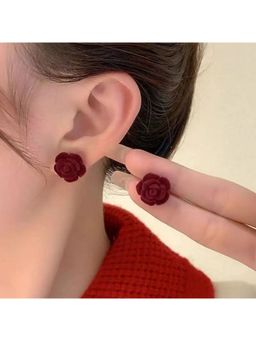 ESTAILO FASHION - Crimson Rose Stud Earrings