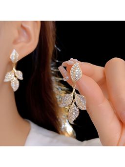 ESTAILO FASHION - Golden Dewdrop Leaf Earrings
