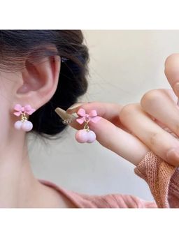 ESTAILO FASHION - Baby Pink Bow Drops Earrings
