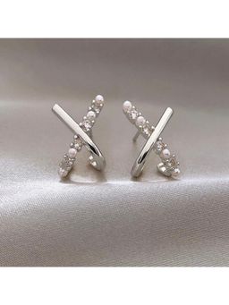 ESTAILO FASHION - Criss-Cross Pearl Studs Earrings