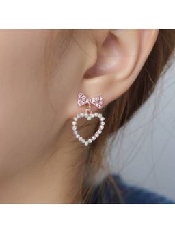ESTAILO FASHION - Rosy Heart Bow Drops Earrings