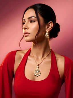 ADIVA - Gold-Plated Green Polki Kundan Ad Stone Jewellery Set
