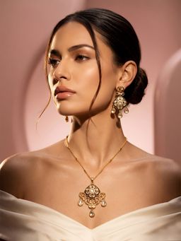 ADIVA - Gold-Plated Black Polki Kundan Ad Stone Jewellery Set