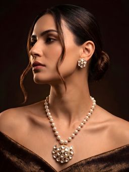 ADIVA - Gold-Plated Polki Kundan Ad Stone Statement Jewellery Set