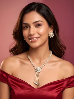 ADIVA - Gold-Plated Polki Kundan Pearl Floral Statement Jewellery Set