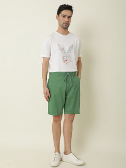 Rare Rabbit - Run- Plain Drawstring Mens Shorts - Green