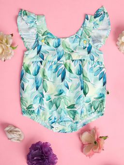 Stylo Bug - Girls Green Flower Round Neck Casual Onesies