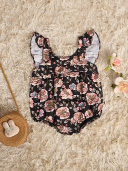 Stylo Bug - Girls Flower Square Neck Short Sleeves Mid Thigh Onesies
