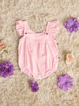 Stylo Bug - Pink Girls Flower Embroidery Square Neck Mid Thigh Onesies