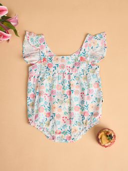 Stylo Bug - Girls Off-White Flower Square Neck Mid Thigh Onesies