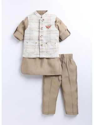 Babyhug Full Sleeves Brocade Kurta Pyjama Set - Orange