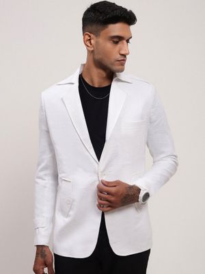 Men's Peach Solid Single Breasted Blazer