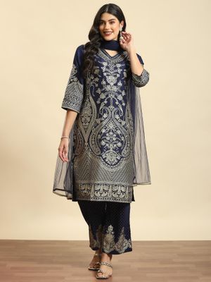 Women Blue Printed Kurta Comfort Pant Dupatta