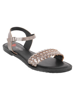 Metro - Womens Gun Metal Flat SandalsMetro Bronze Patterned Flats