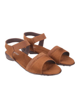 Metro - Womens Tan Flat SandalsMetro Tan Solid Plain Sandals