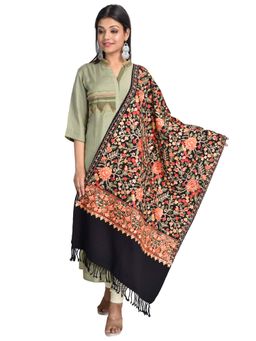 SWI STYLISH - Black Aari Embroidered Kashmiri Stole