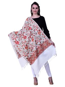 SWI STYLISH - White Aari Embroidered Kashmiri Stole