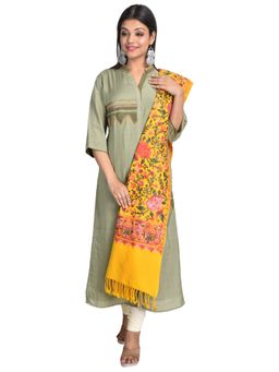 SWI STYLISH - Yellow Aari Embroidered Kashmiri Stole